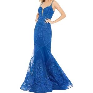 Mac Duggal Embellished Lace Mermaid Gown in Royal Blue Women’s Size 8